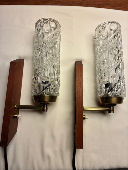 Teak / messing væglamper