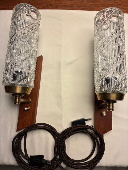 Teak / messing væglamper