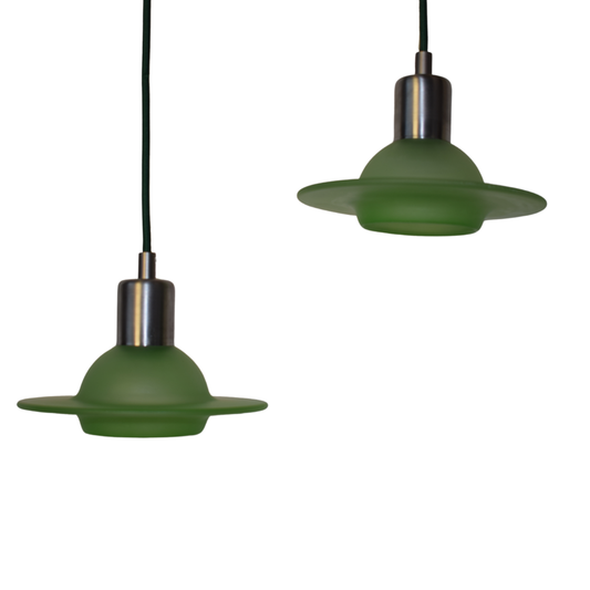 UFO lampe pendel i grønt glas – Retro loftlampe i glas – Designlampe fra 70'erne.